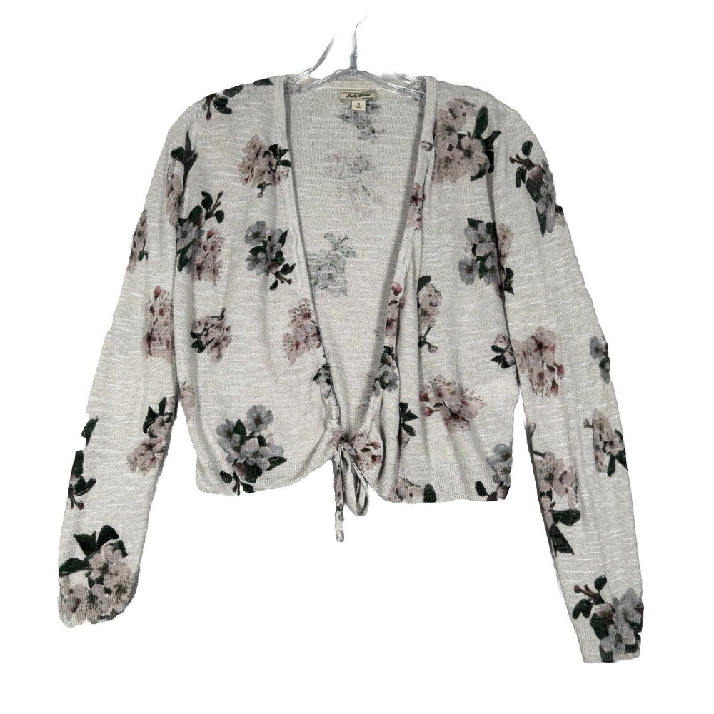 Lucky Brand Sweater Womens Small Glacier Gray Pink Cardigan Cottage‎ Bohemian